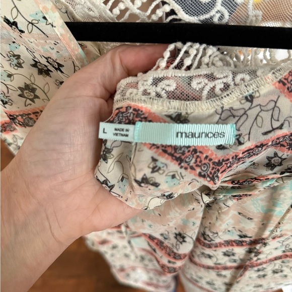 Maurices Sheer Tie Front, Cold Shoulder, Lace Back Top, Size Large - Picture 5 of 6